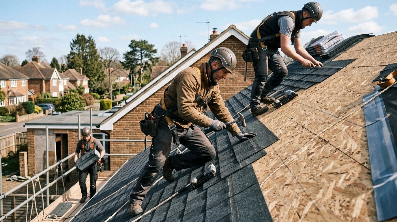 Travaux sur toiture d'une maison