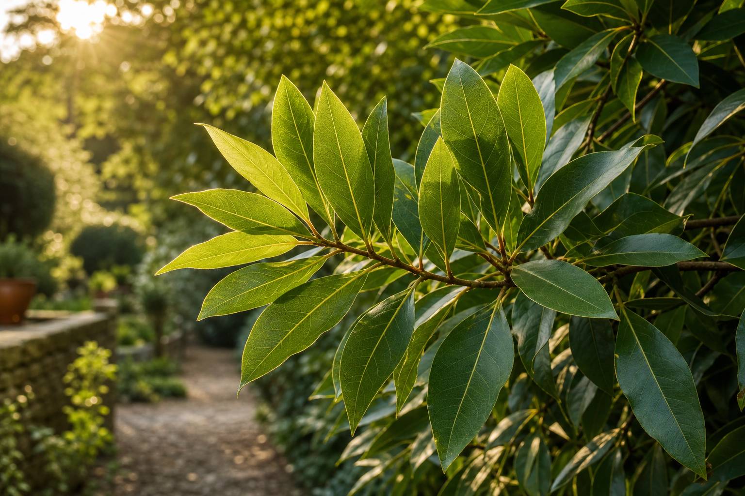 Branche de laurier sauce en pleine terre au jardin - culture du laurier
