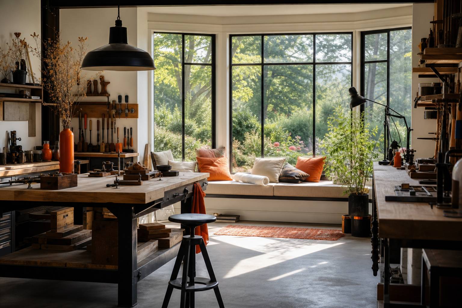 Interieur lumineux bow-window rayon soleil baie vitree jardin