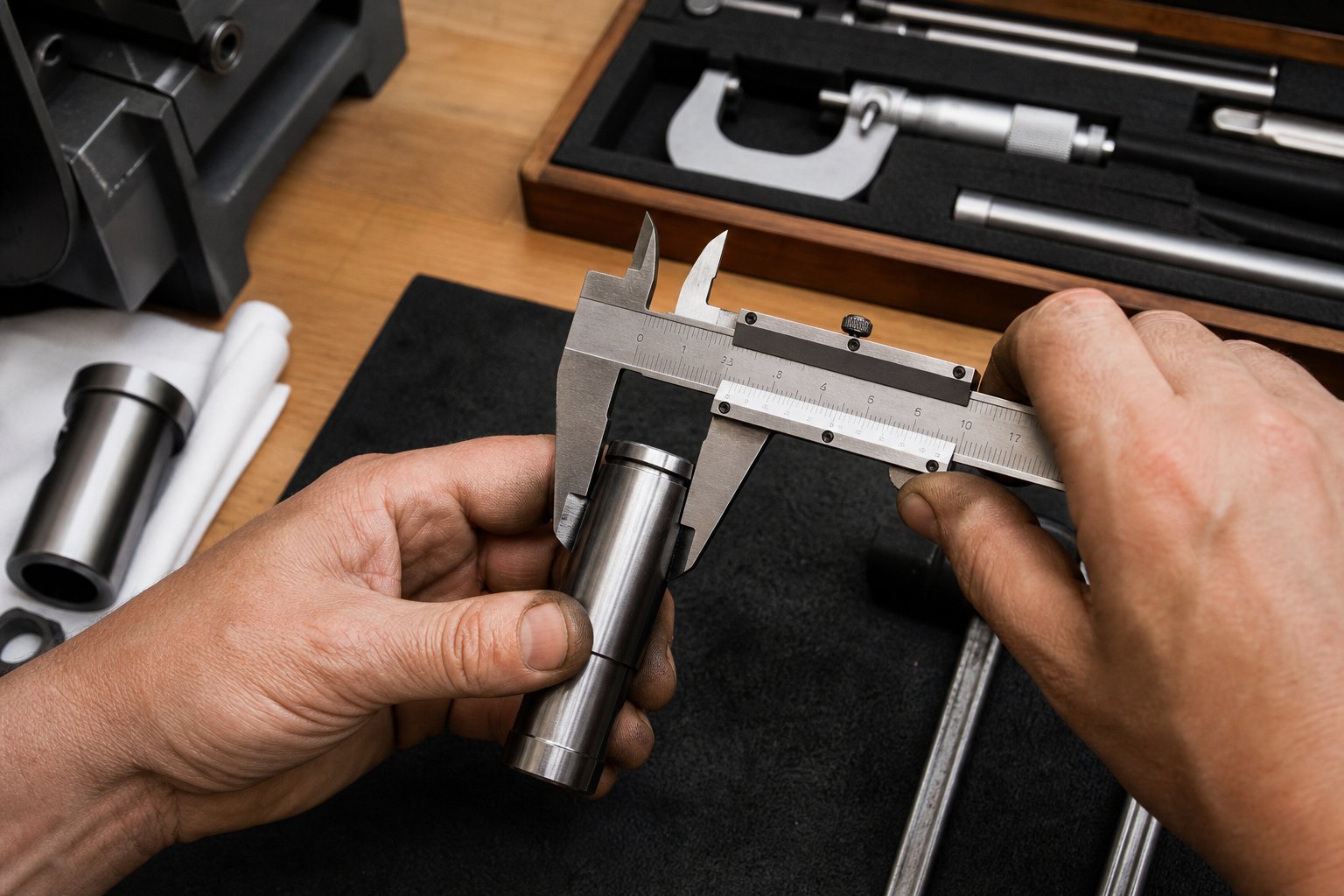 Mesure d une pièce cylindrique avec un pied à coulisse, lecture du vernier