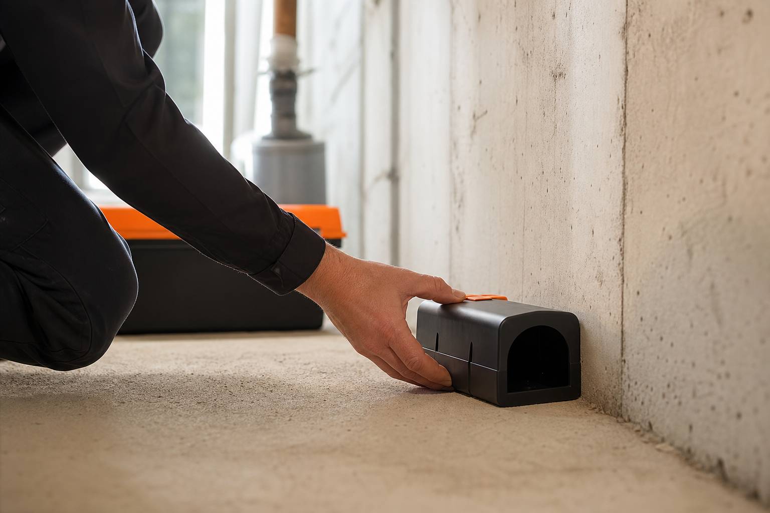 Piage rongeur professionnel pose le long mur cave desinsectisation
