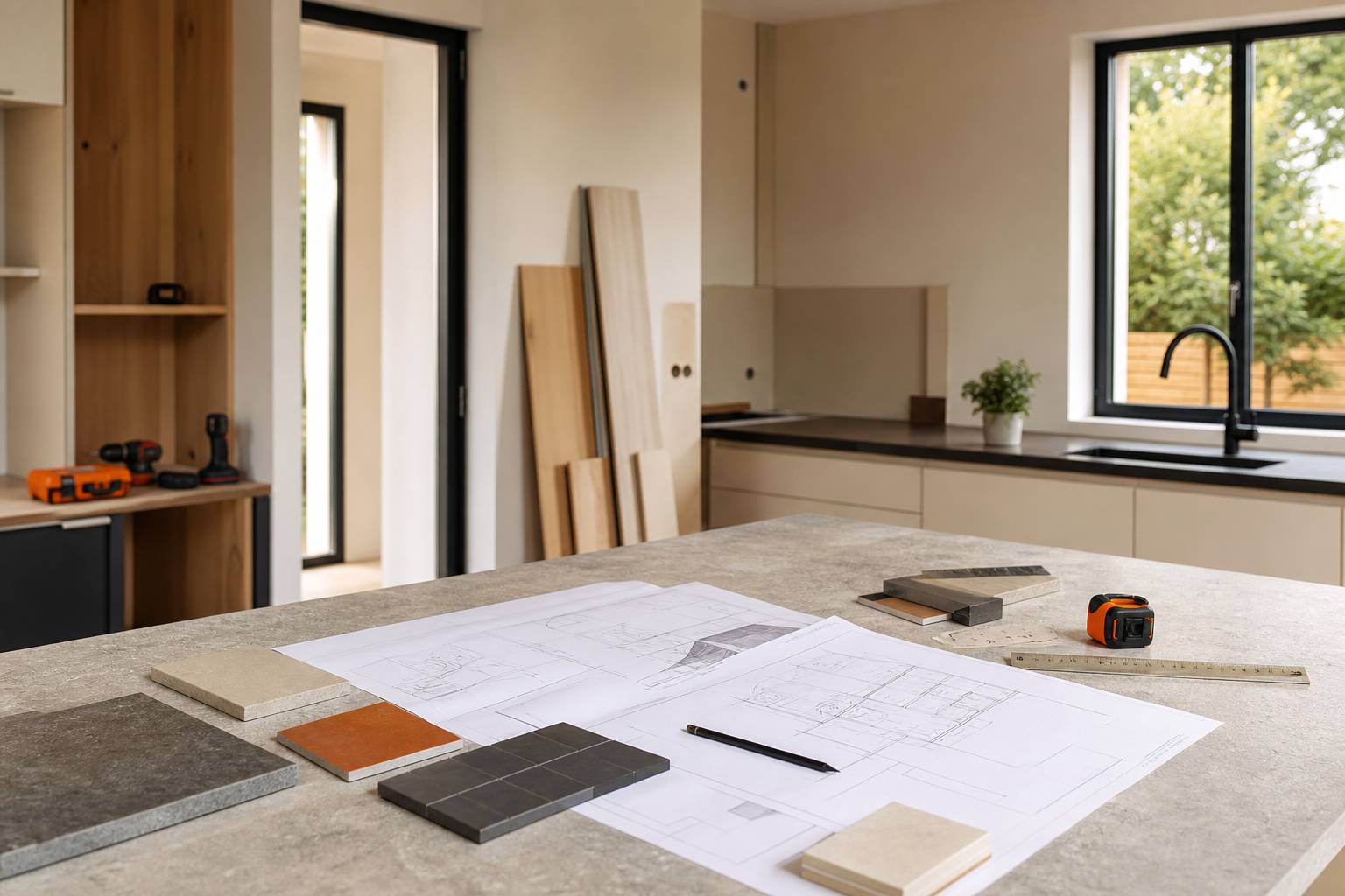 Plan travail cuisine plans architecte crayon regle echantillons materiaux