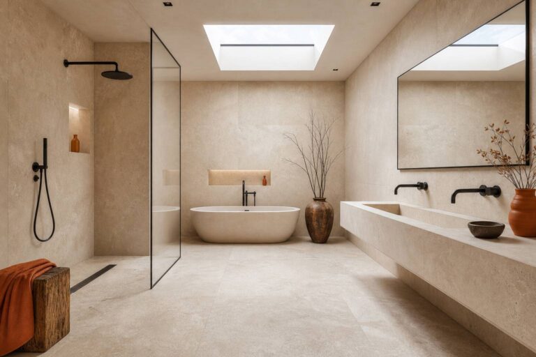 Salle de bain en travertin : avantages, pose et entretien