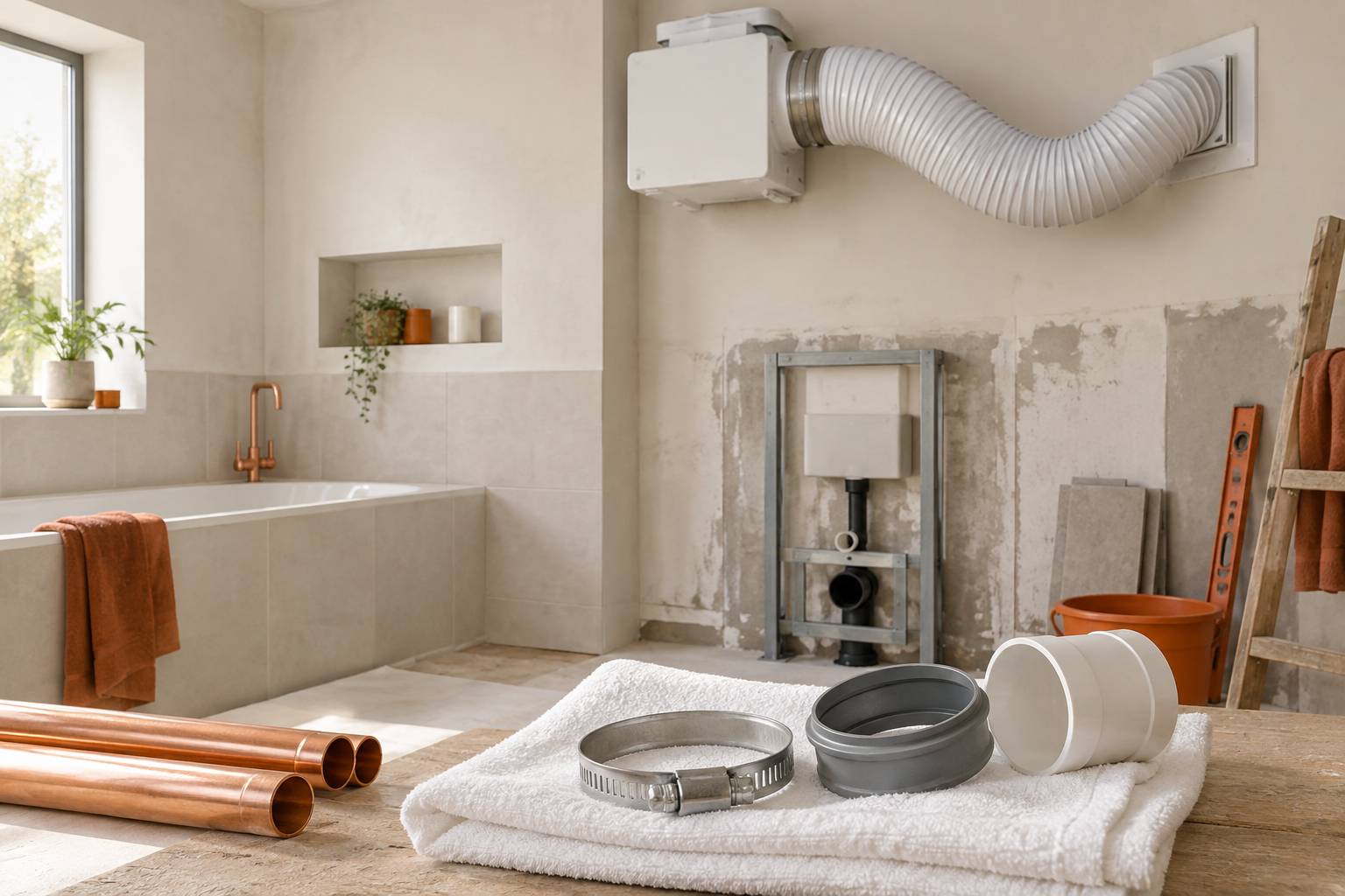 Caisson d'extraction d'air fixe au mur d'une salle de bain